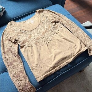 Chic Lace Tan Long Sleeve Women's Top